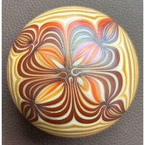 Signed Steven Smyers Studio Art Glass Pulled Feather Iridescent Paperweight M102